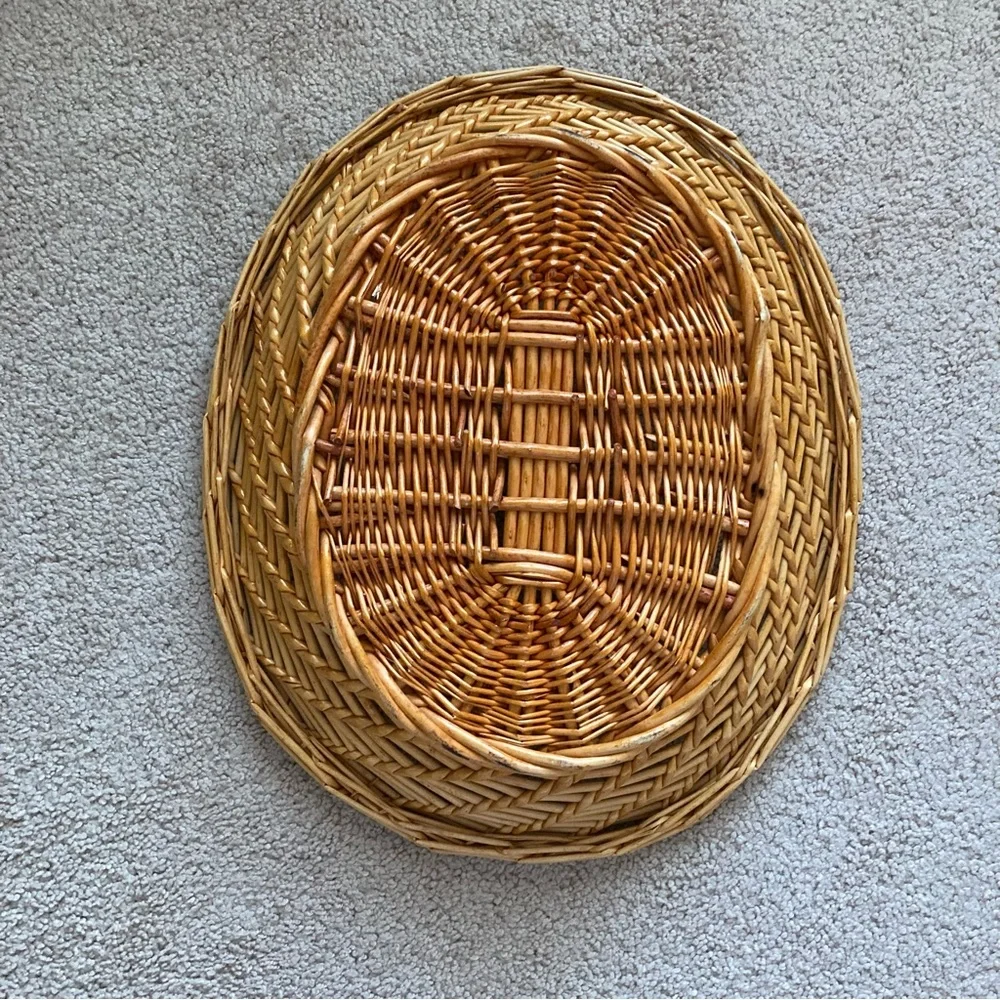 Natural Tan Large Woven Oval Flat Basket
